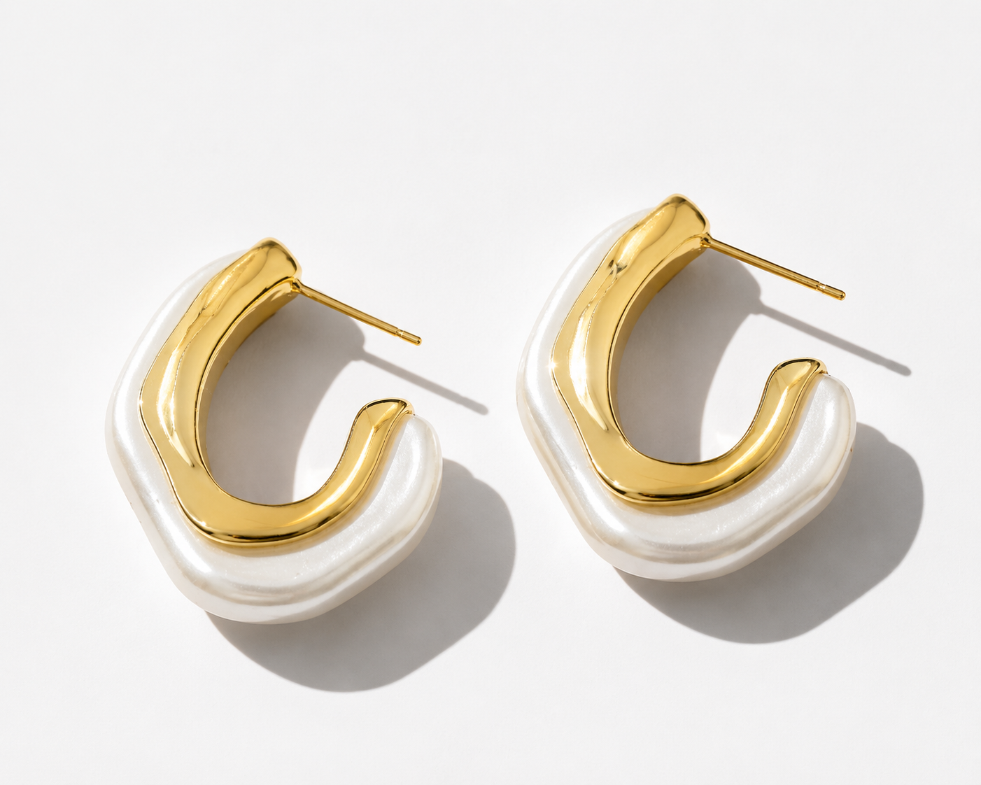 Gold Plated Shell Hoop Statement Earrings