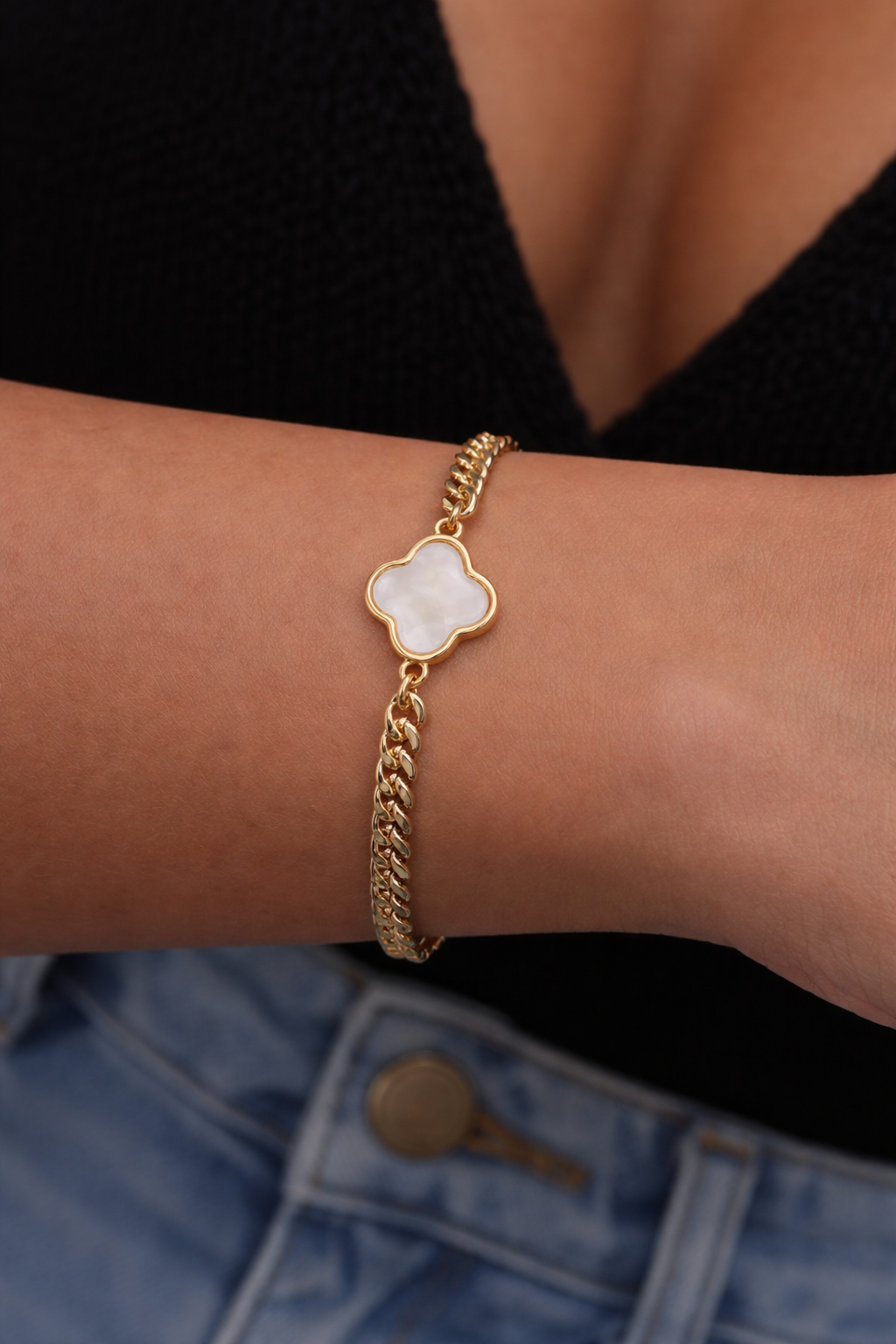 18k Gold Filled Iridescent Clover Curb Chain Bracelet