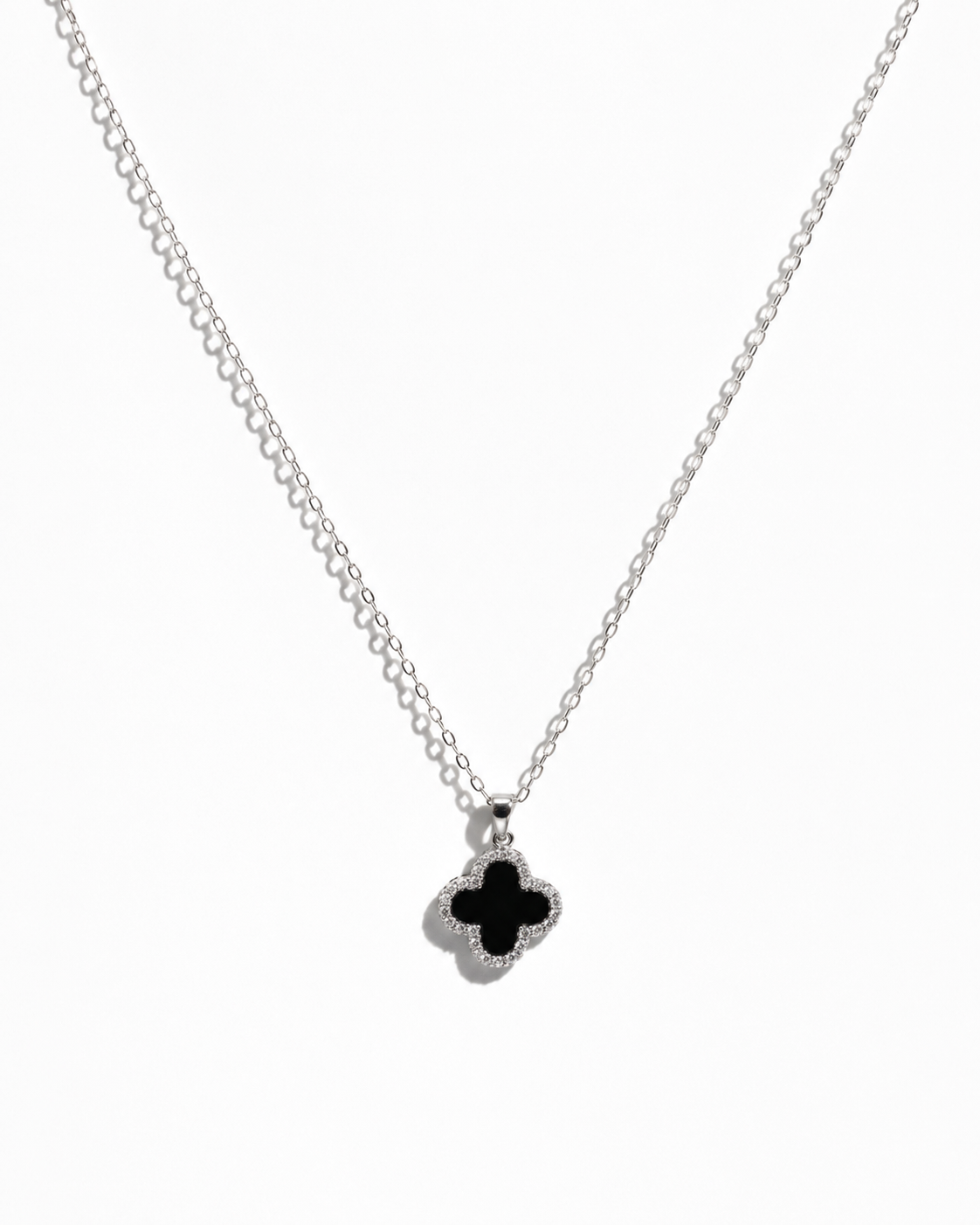Silver Black Clover Pendant Necklace