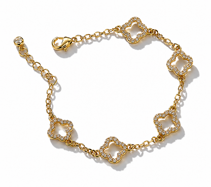 18k Gold Filled CZ Open Clover Bracelet