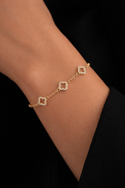 18k Gold Filled CZ Open Clover Bracelet