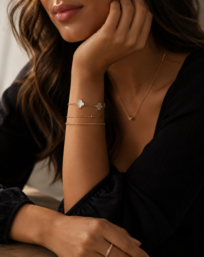 18k Gold Filled Mother of Pearl Clover Bracelet