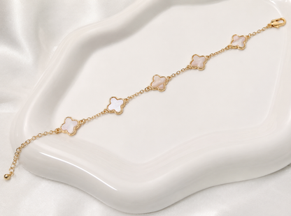 18k Gold Filled Mother of Pearl Clover Bracelet