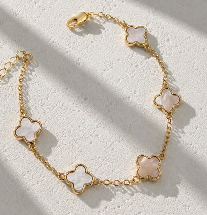 18k Gold Filled Mother of Pearl Clover Bracelet