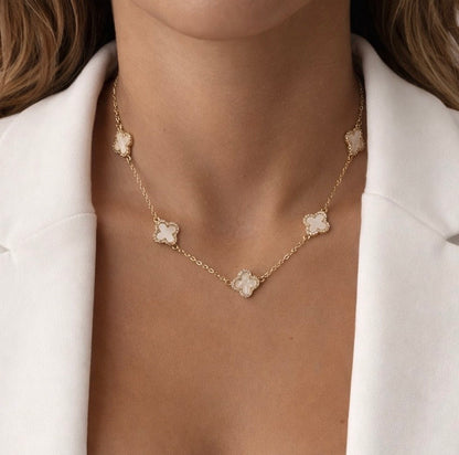 18k Gold Filled Pearl Tone Clover Necklace
