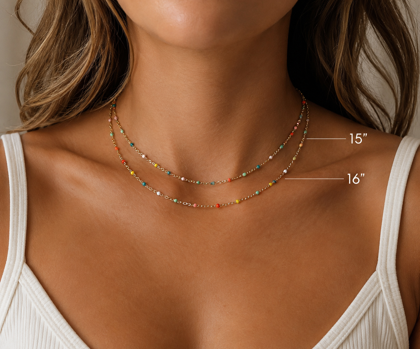 Rainbow Beaded Necklace - 18k Gold Filled