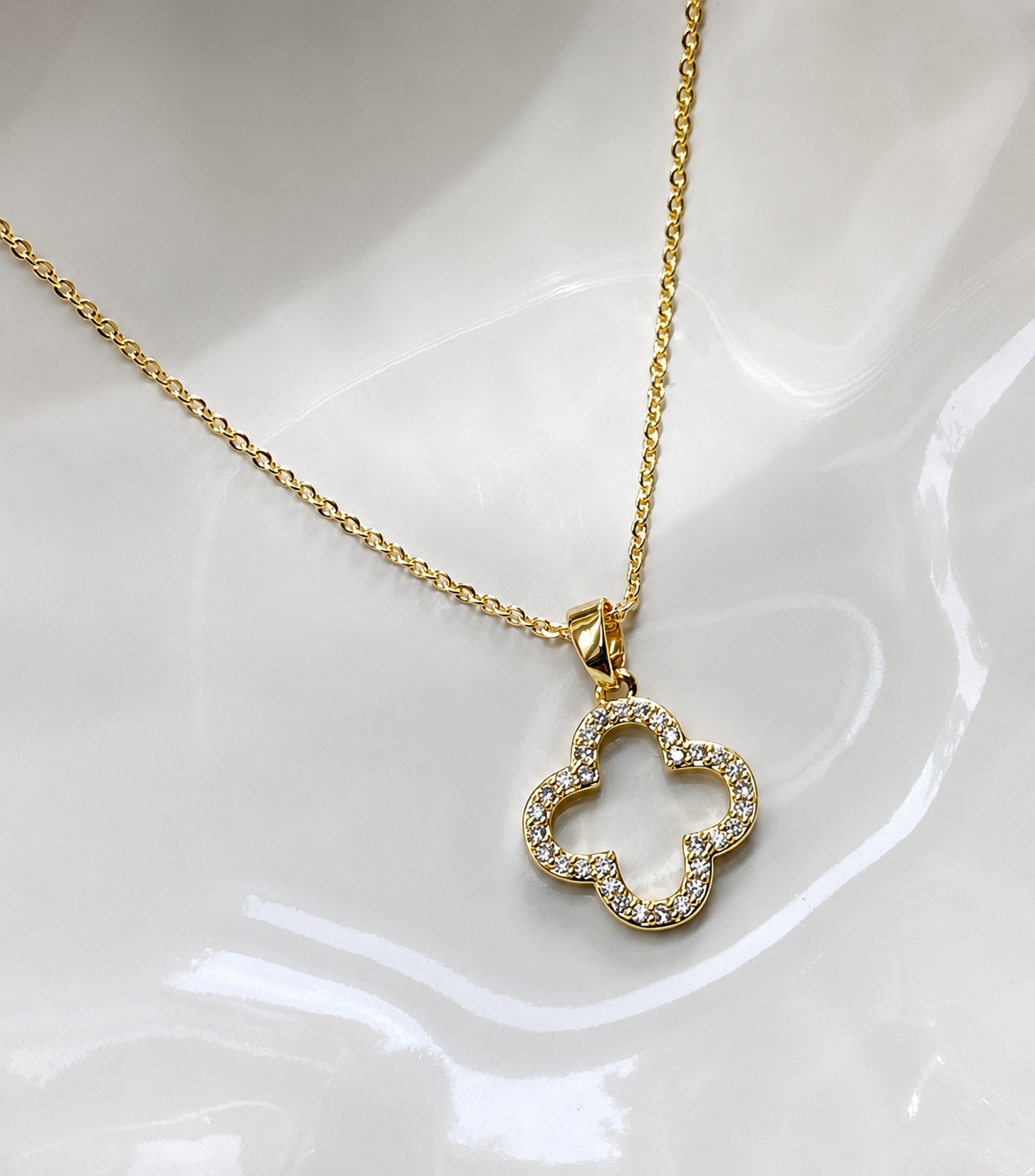 18k Gold Filled Open CZ Clover Necklace