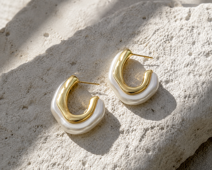 Gold Plated Shell Hoop Statement Earrings