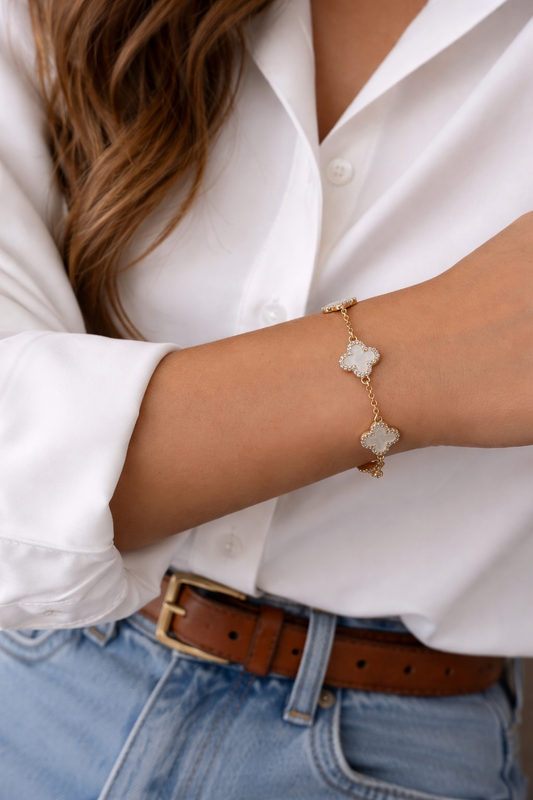 18k Gold Filled Mother of Pearl Clover Bracelet