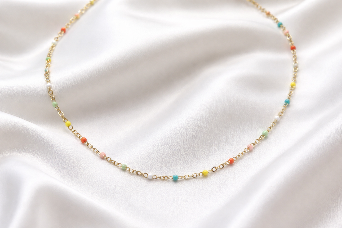 Rainbow Beaded Necklace - 18k Gold Filled