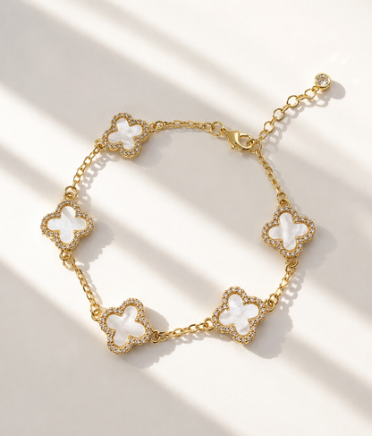 18k Gold Filled Mother of Pearl Clover Bracelet