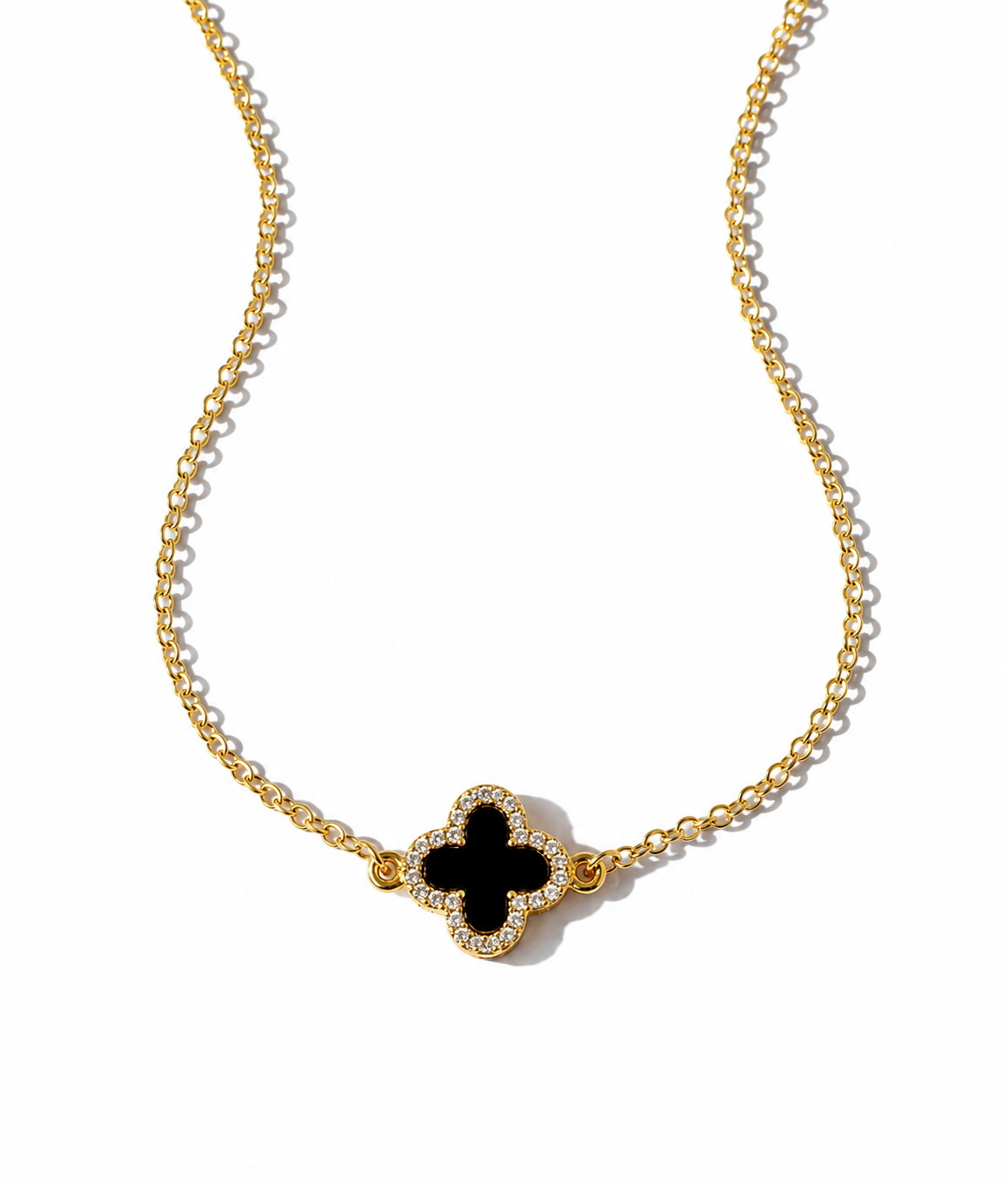 18k Gold Filled Black Clover Necklace