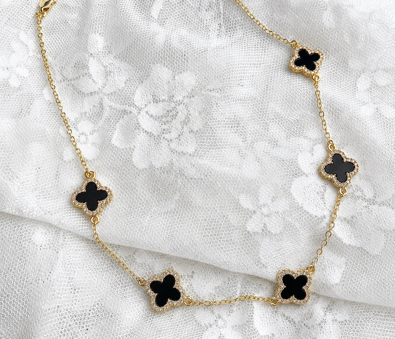 18k Gold Filled Black Clover Necklace