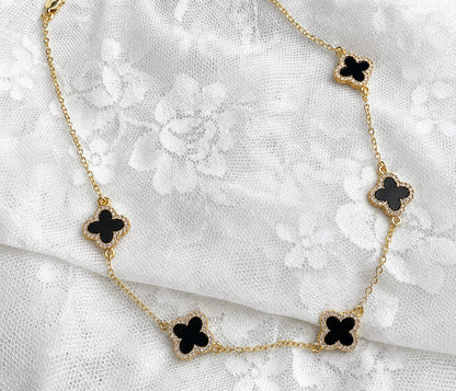 18k Gold Filled Black Clover Necklace