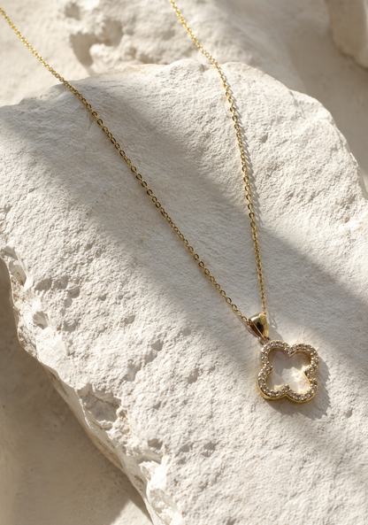 18k Gold Filled Open CZ Clover Necklace