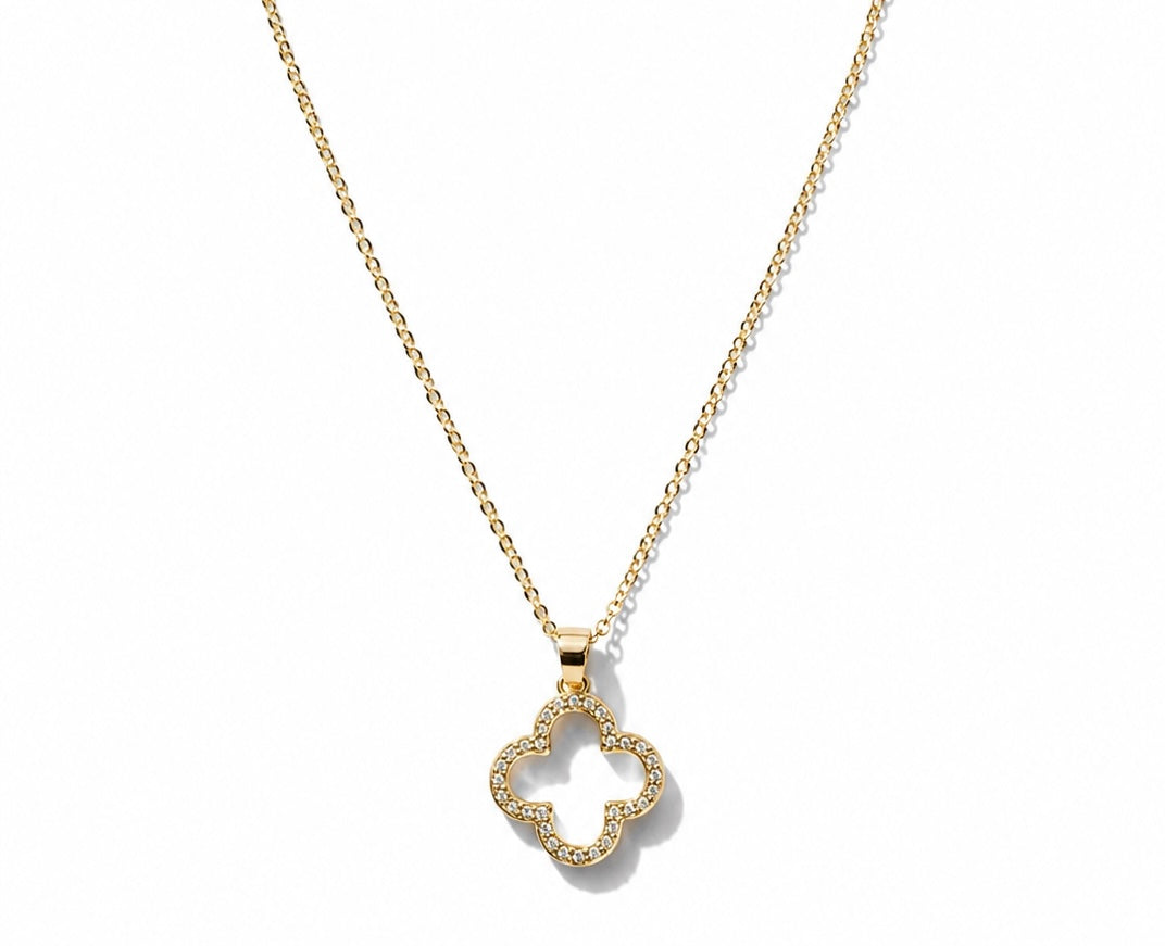 18k Gold Filled Open CZ Clover Necklace