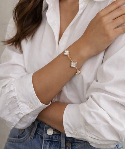 18k Gold Filled Mother of Pearl Clover Bracelet