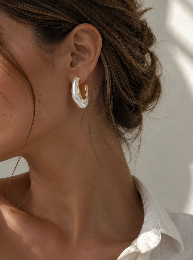 Gold Plated Shell Hoop Statement Earrings