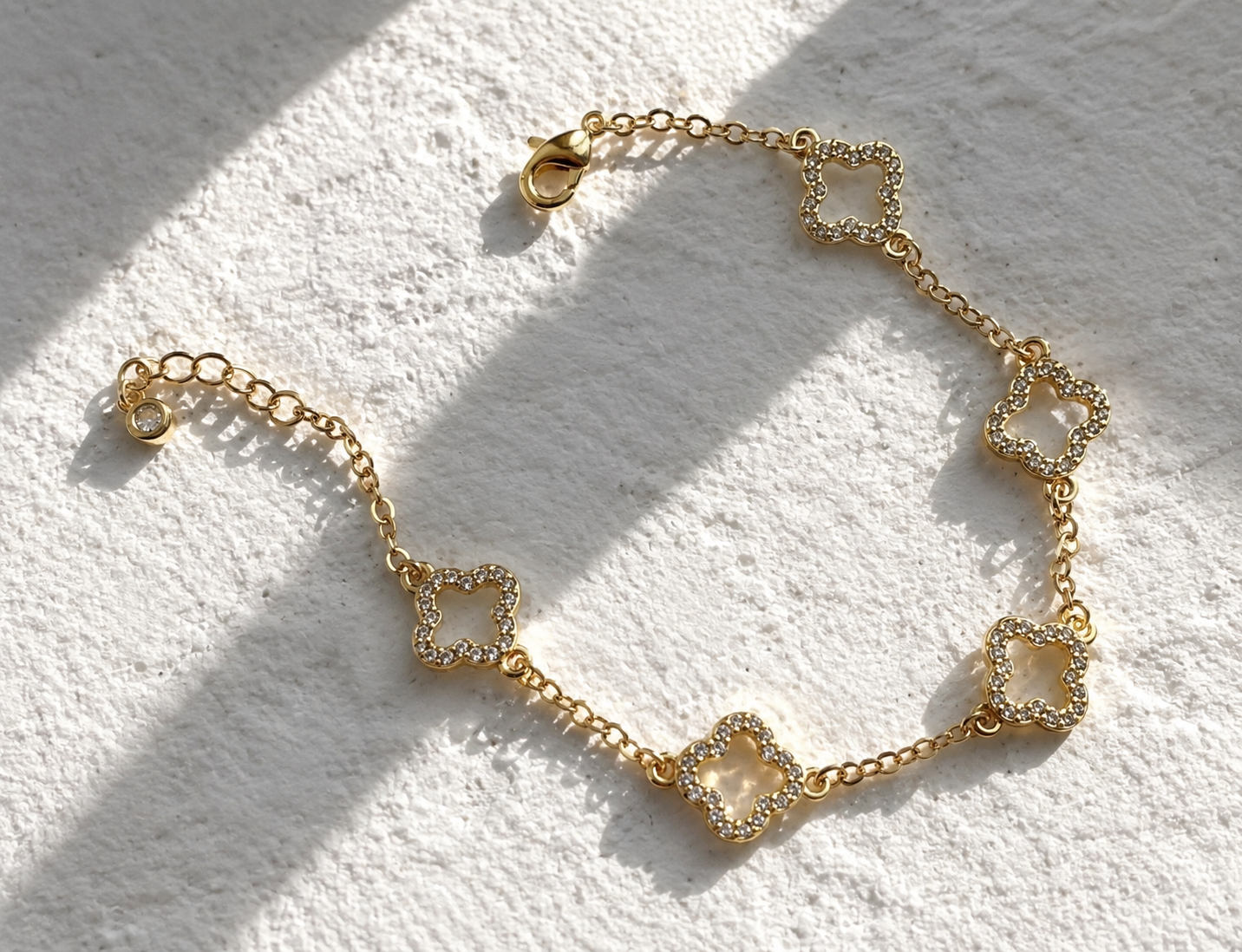 18k Gold Filled CZ Open Clover Bracelet