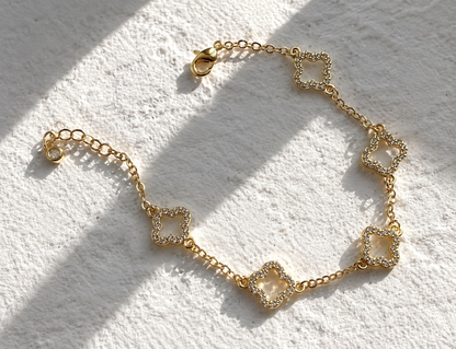 18k Gold Filled CZ Open Clover Bracelet