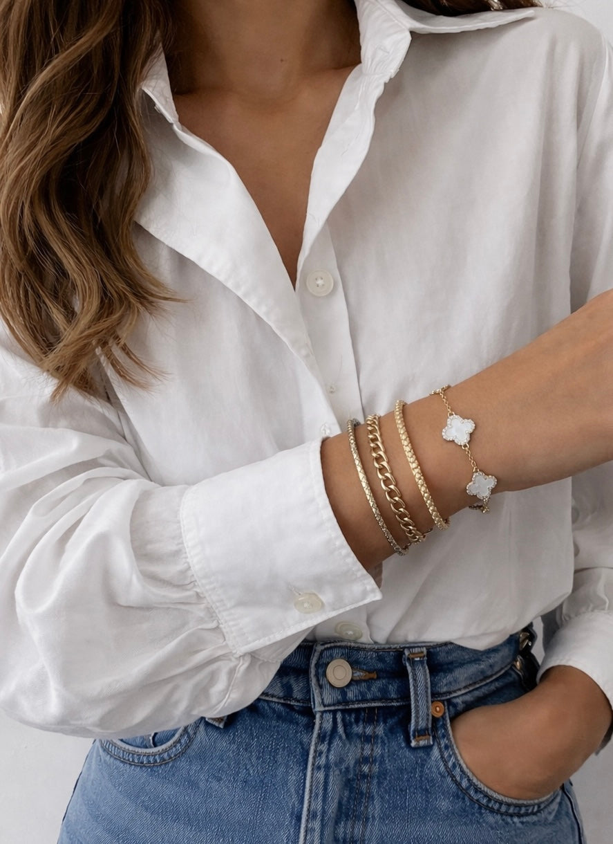 18k Gold Filled Mother of Pearl Clover Bracelet