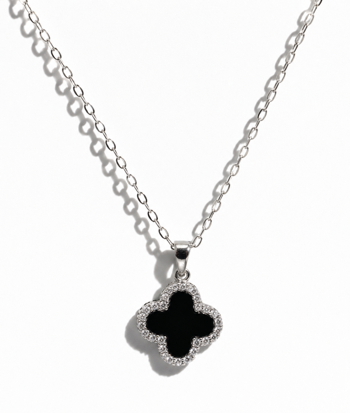 Silver Black Clover Pendant Necklace