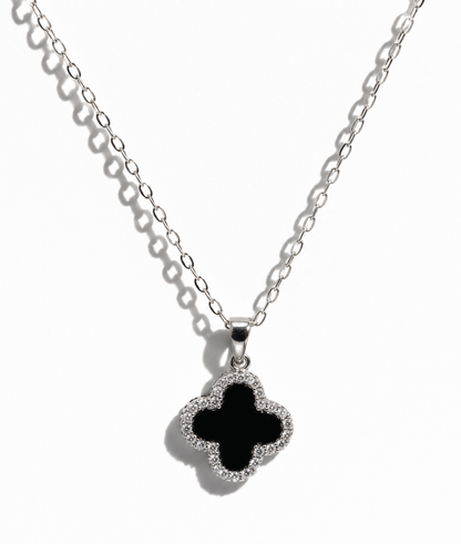 Silver Black Clover Pendant Necklace