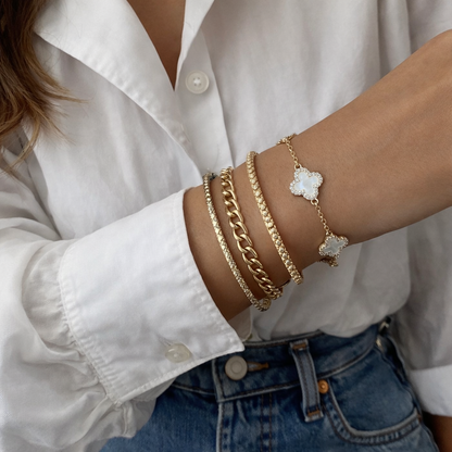 18k Gold Filled Mother of Pearl Clover Bracelet