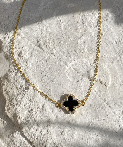 18k Gold Filled Black Clover Necklace