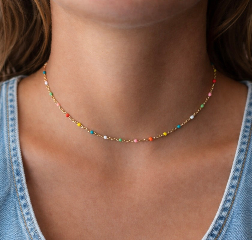 Rainbow Beaded Necklace - 18k Gold Filled