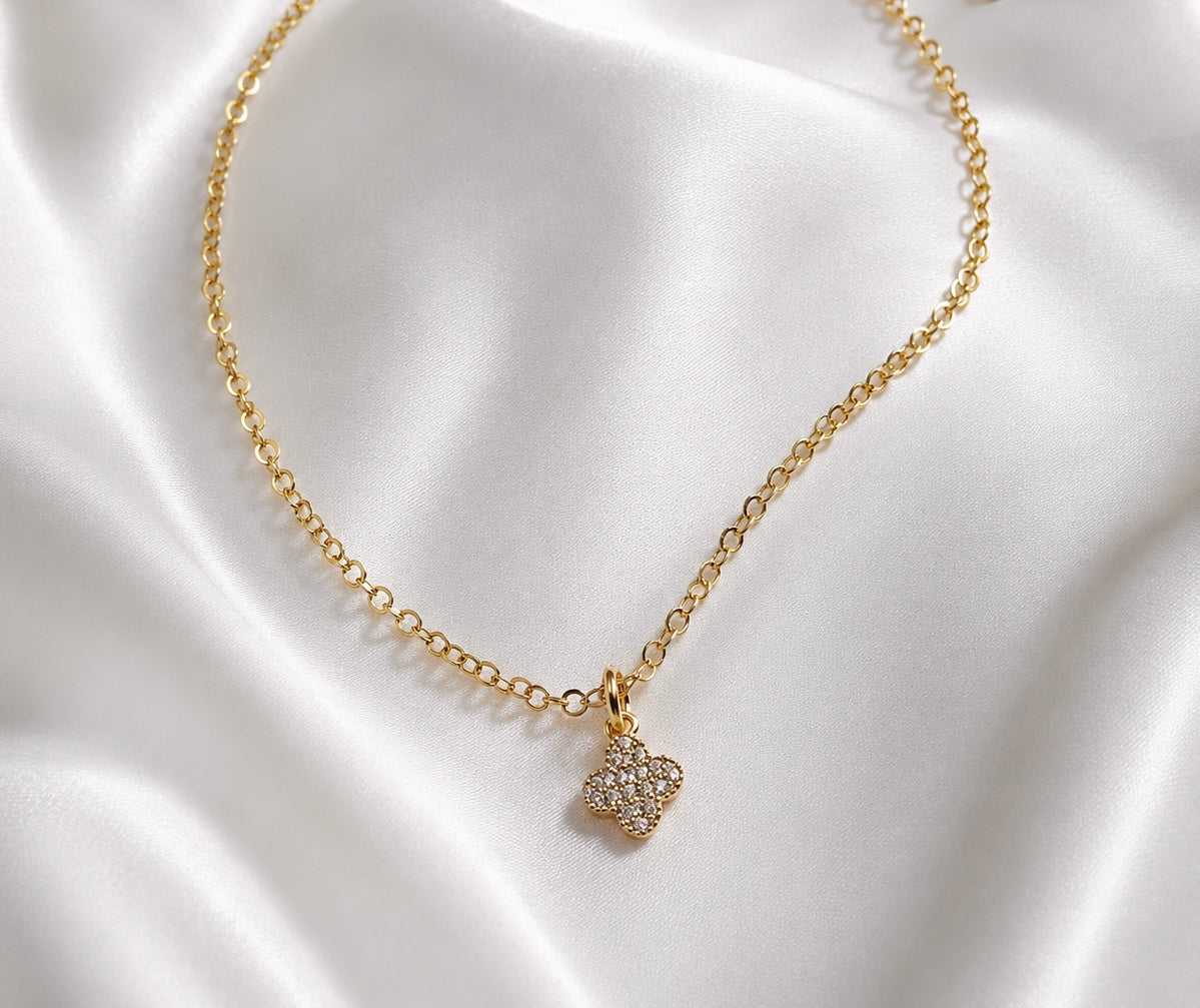 14k Gold Filled CZ Clover Anklet