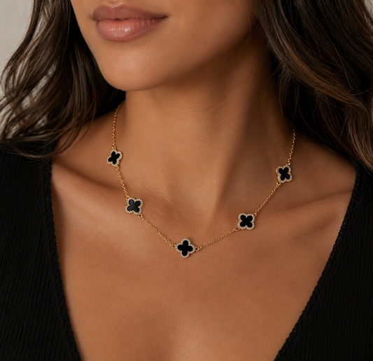 18k Gold Filled Black Clover Necklace
