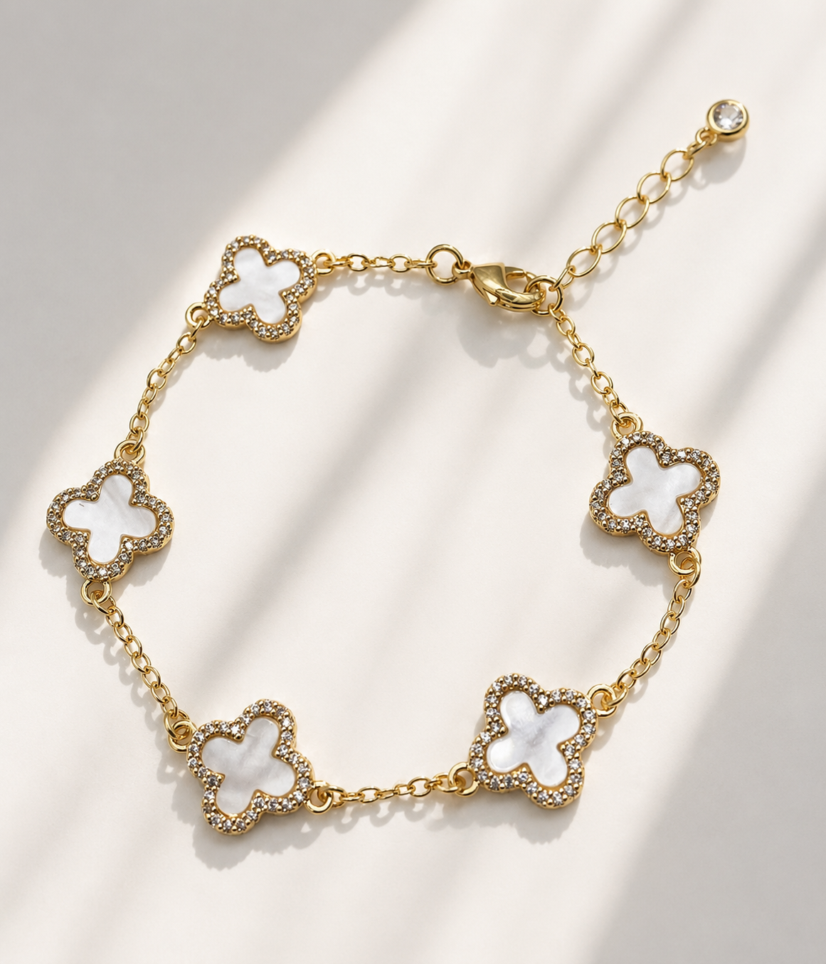 18k Gold Filled Mother of Pearl Clover Bracelet