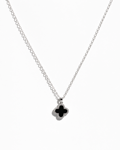 Silver Black Clover Pendant Necklace