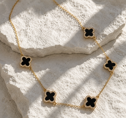 18k Gold Filled Black Clover Necklace