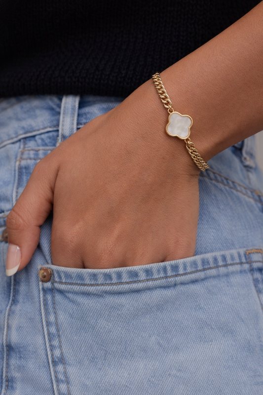 18k Gold Filled Iridescent Clover Curb Chain Bracelet