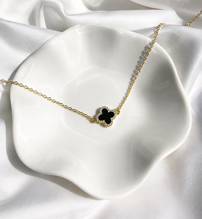18k Gold Filled Black Clover Necklace