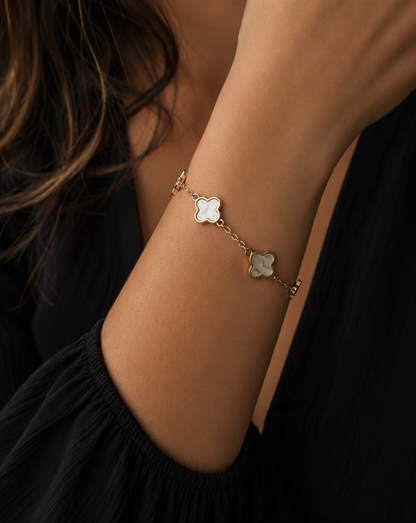 18k Gold Filled Mother of Pearl Clover Bracelet