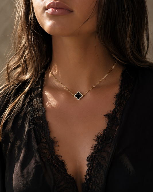 18k Gold Filled Black Clover Necklace