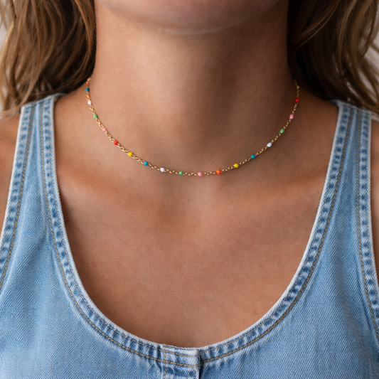 Rainbow Beaded Necklace - 18k Gold Filled