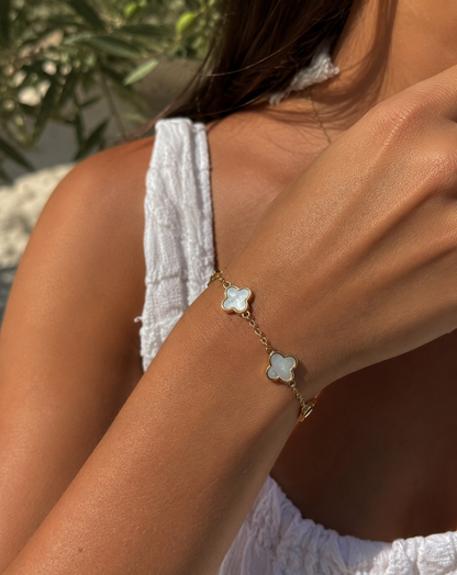 18k Gold Filled Mother of Pearl Clover Bracelet