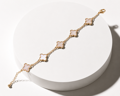 18k Gold Filled Mother of Pearl Clover Bracelet