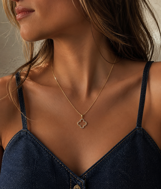 18k Gold Filled Open CZ Clover Necklace