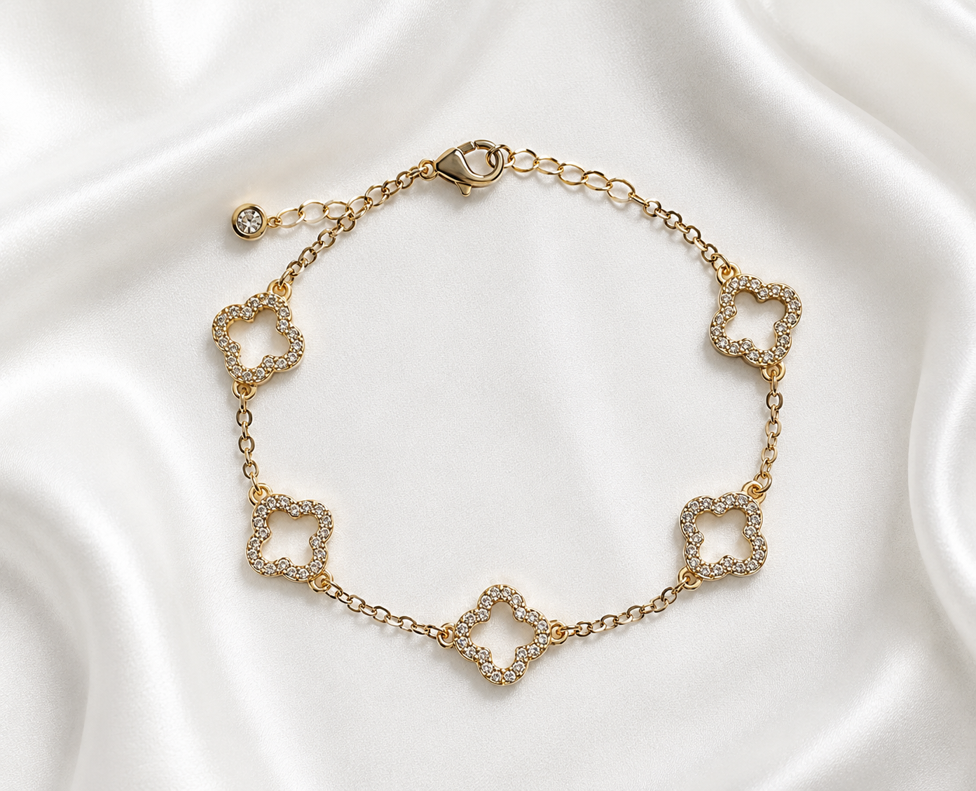 18k Gold Filled CZ Open Clover Bracelet