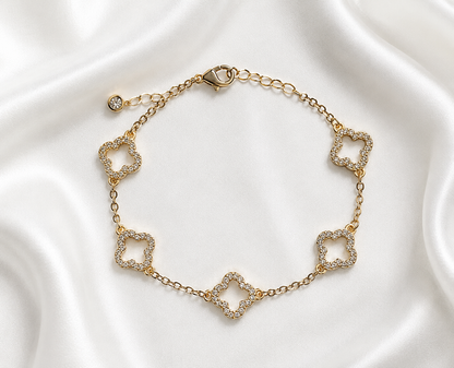 18k Gold Filled CZ Open Clover Bracelet