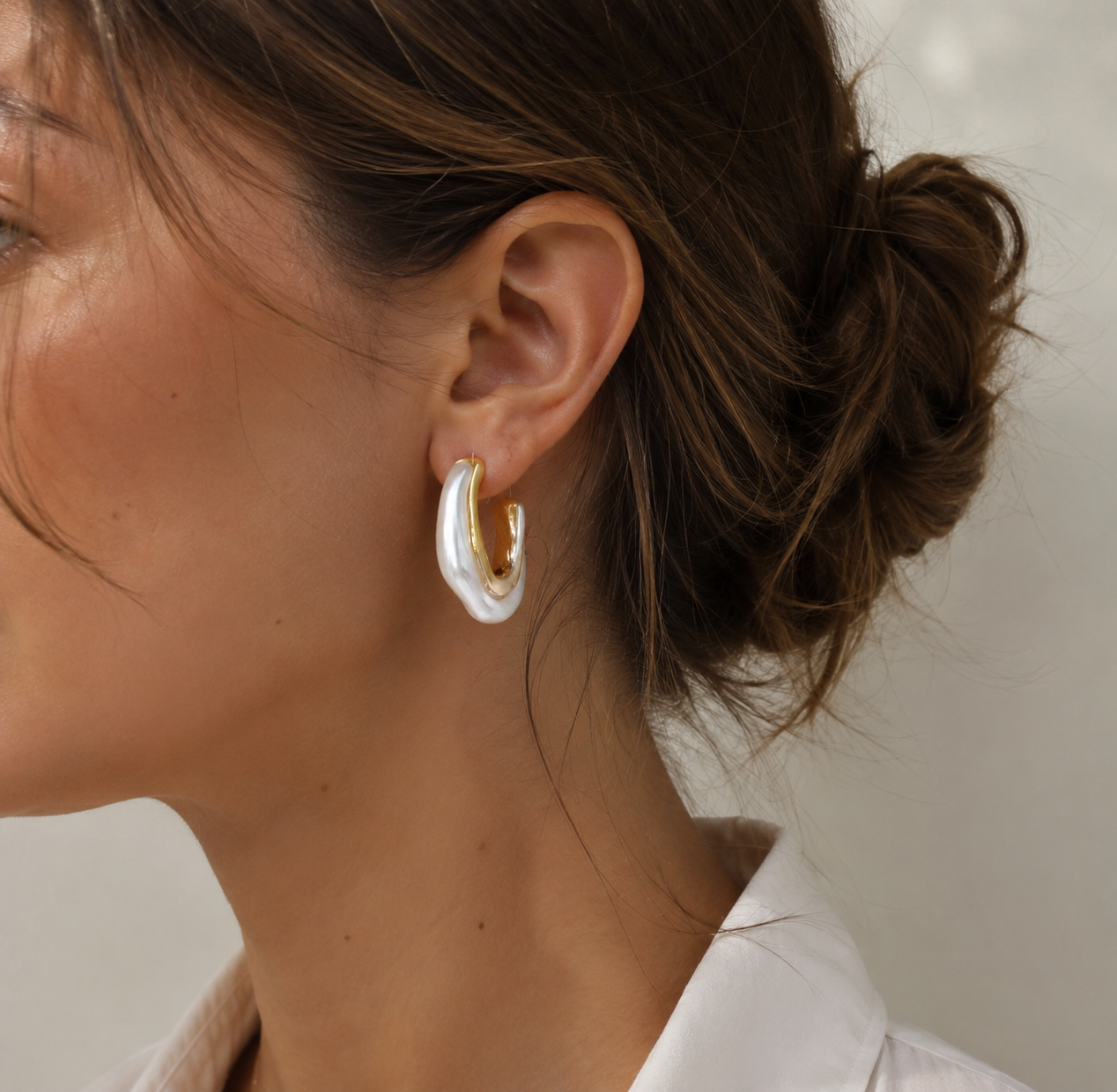 Gold Plated Shell Hoop Statement Earrings