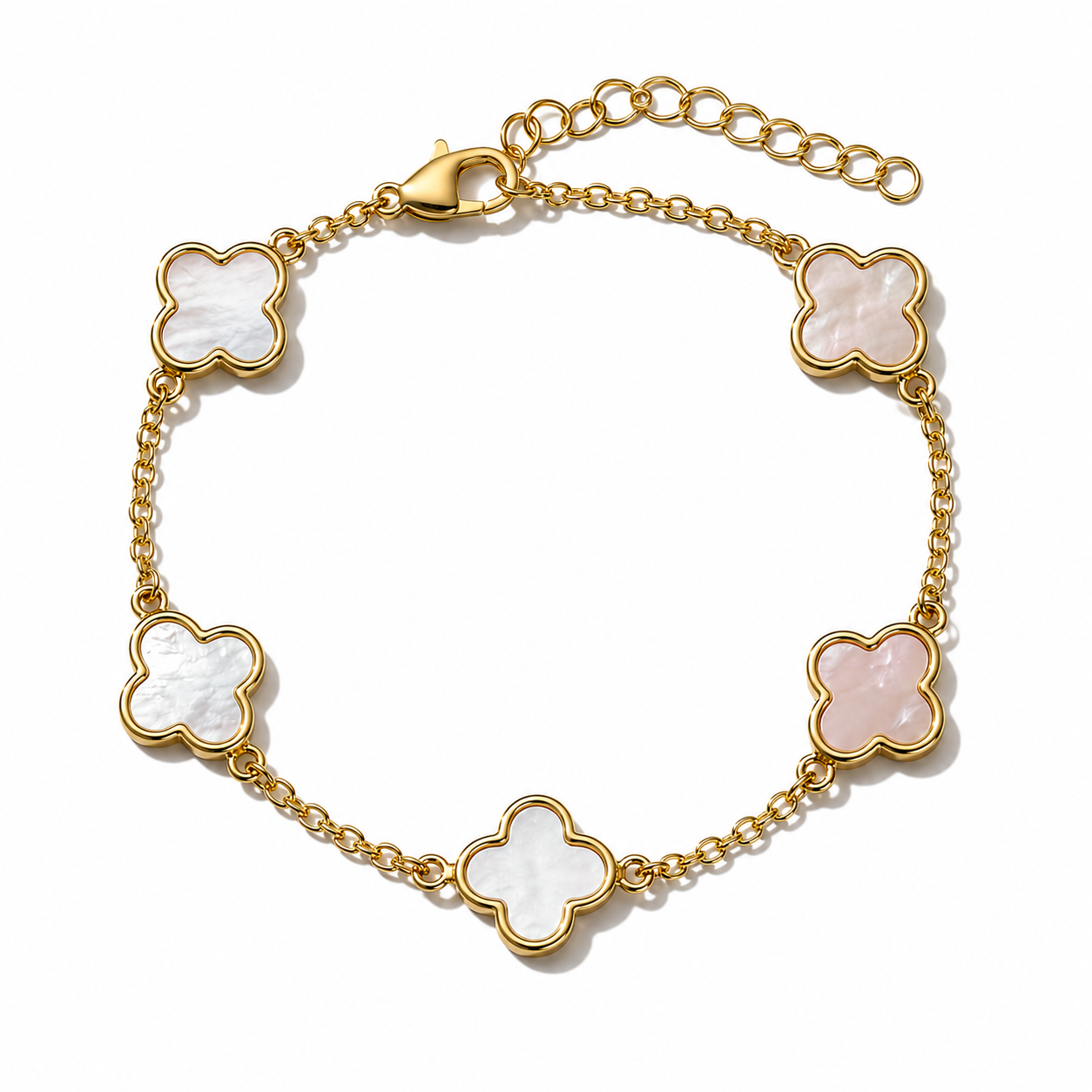 18k Gold Filled Mother of Pearl Clover Bracelet