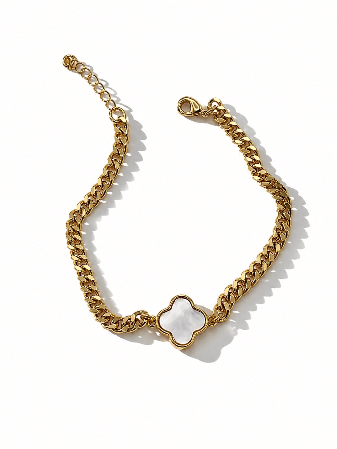 18k Gold Filled Iridescent Clover Curb Chain Bracelet