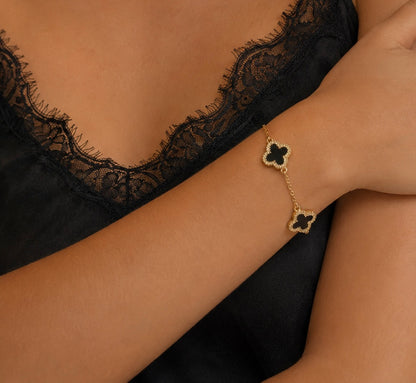 18k Gold Filled Black Clover Bracelet
