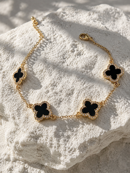 18k Gold Filled Black Clover Bracelet